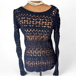 HOLLISTER Y2K Navy Blue Crochet sweater